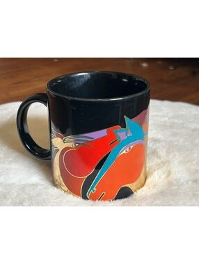 Laurel Burch Persian Horses Black Ceramic Coffee Mug
